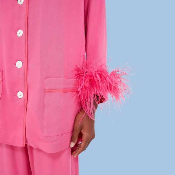 SLEEPER Party Pajamas Set With Detachable Feathers In Hot Pink - Picture 3 of 3